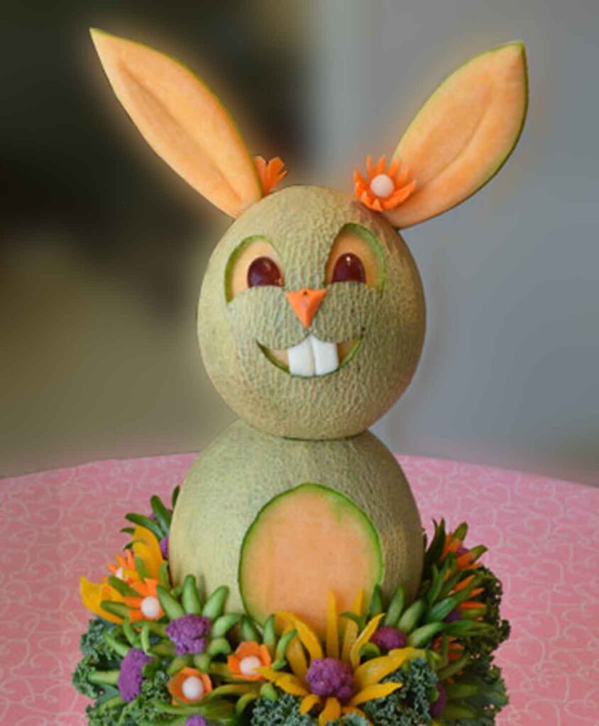 bunny fruit carving - Beautiful Easter Charcuterie Board Ideas - Press Print Party