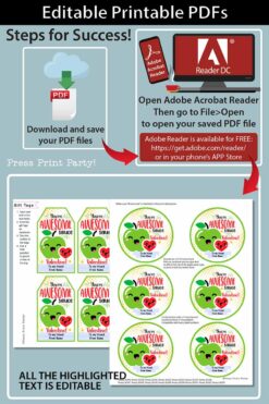 Applesauce Valentine Tags for Kids Printable, Apple Sauce Pouch /cup, You're Awesome sauce, Classroom Valentines, Editable, INSTANT DOWNLOAD Press Print Party