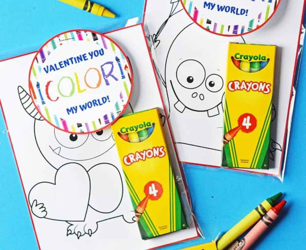 crayon you color my world valentine with coloring page - The ultimate list of Classroom Valentine Gift Ideas for Kids - Press Print Party!