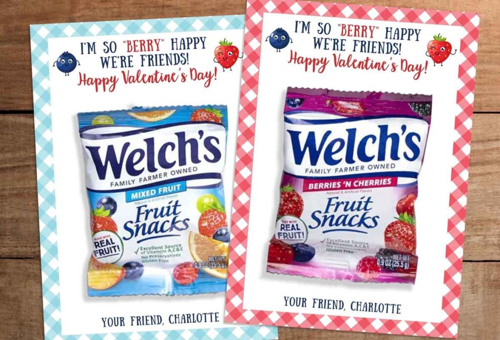 Berry fruit snack valentines- The ultimate list of Classroom Valentine Gift Ideas for Kids - Press Print Party!