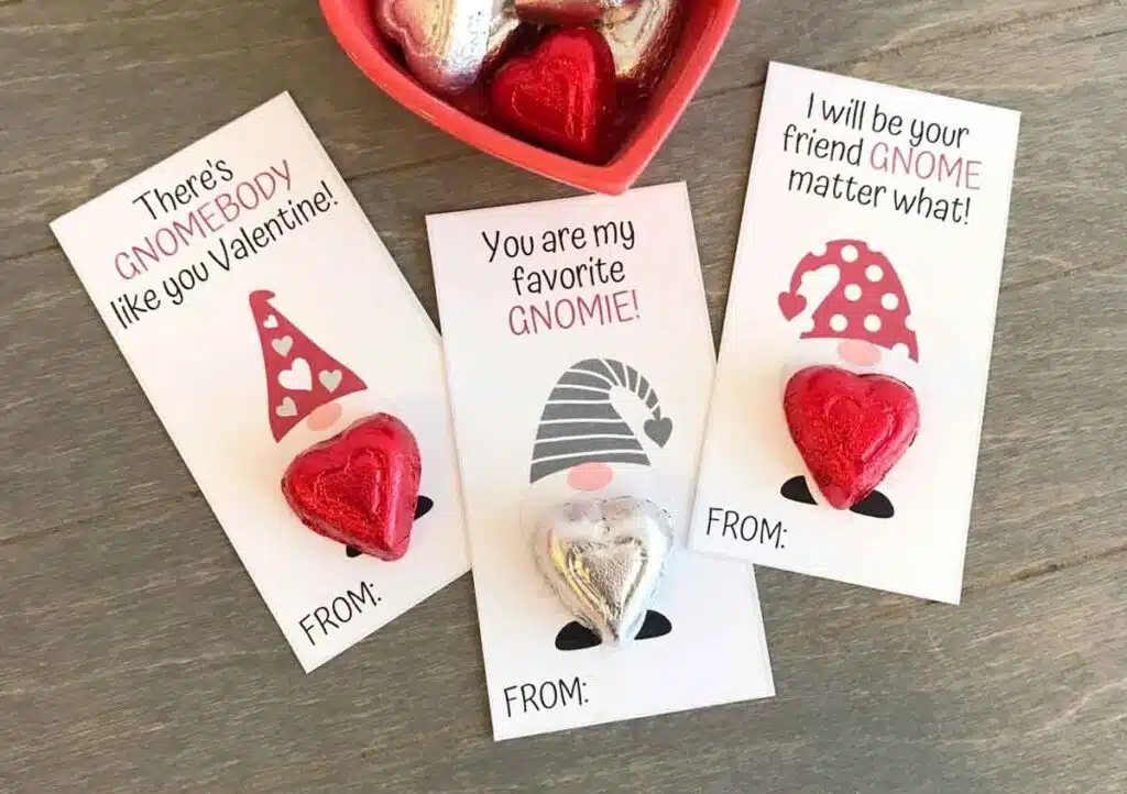 heart chocolate valentine gnomes - The ultimate list of Classroom Valentine Gift Ideas for Kids - Press Print Party!
