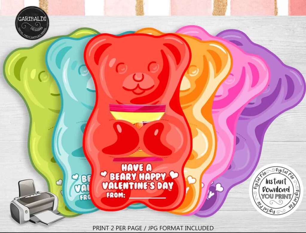 Gummy bear valentines - The ultimate list of Classroom Valentine Gift Ideas for Kids - Press Print Party!