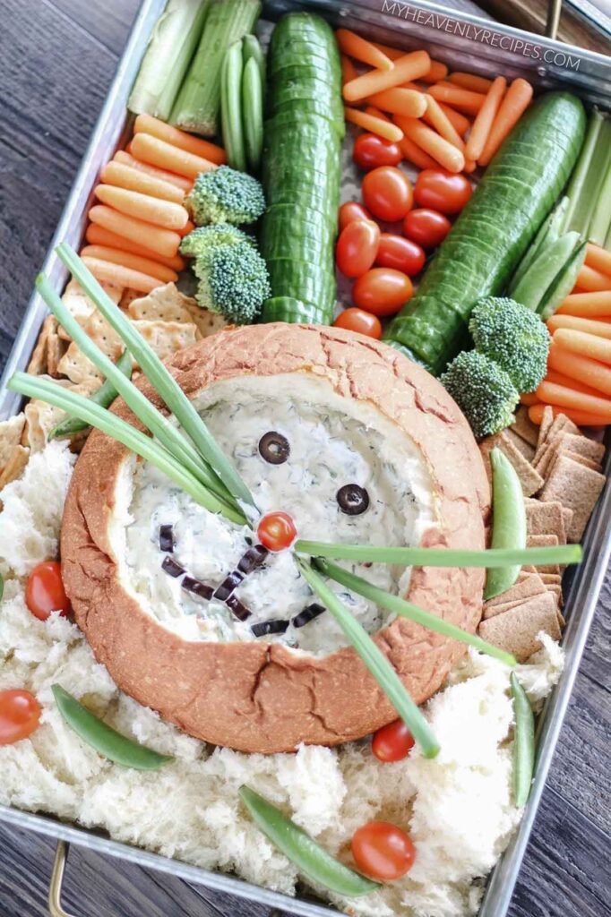 bunny bread dip with veggies tray - Beautiful Easter Charcuterie Board Ideas - Press Print Party