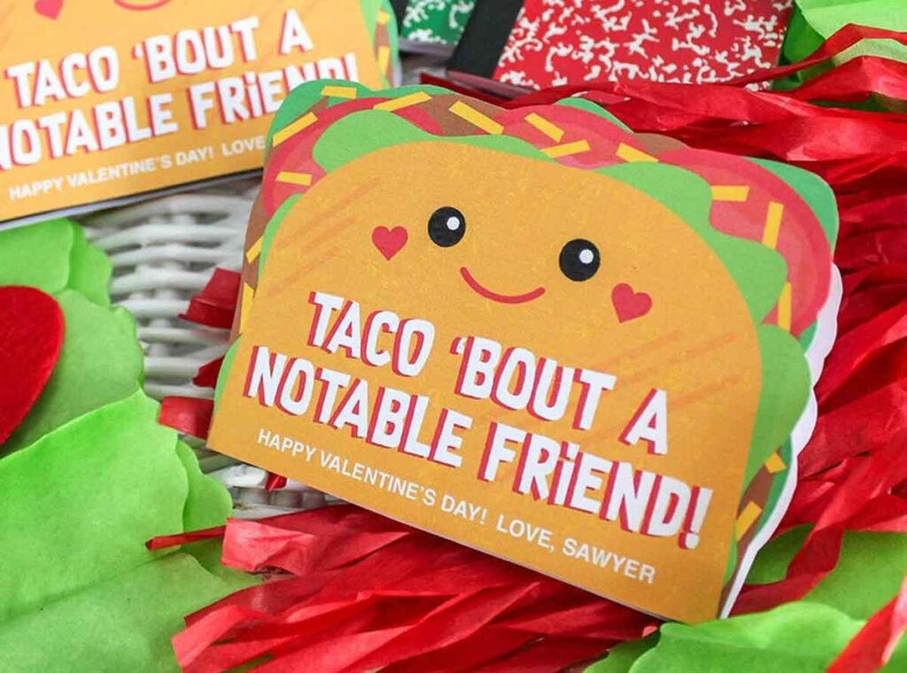 mini notebook valentine taco bout a notable friend - The ultimate list of Classroom Valentine Gift Ideas for Kids - Press Print Party!