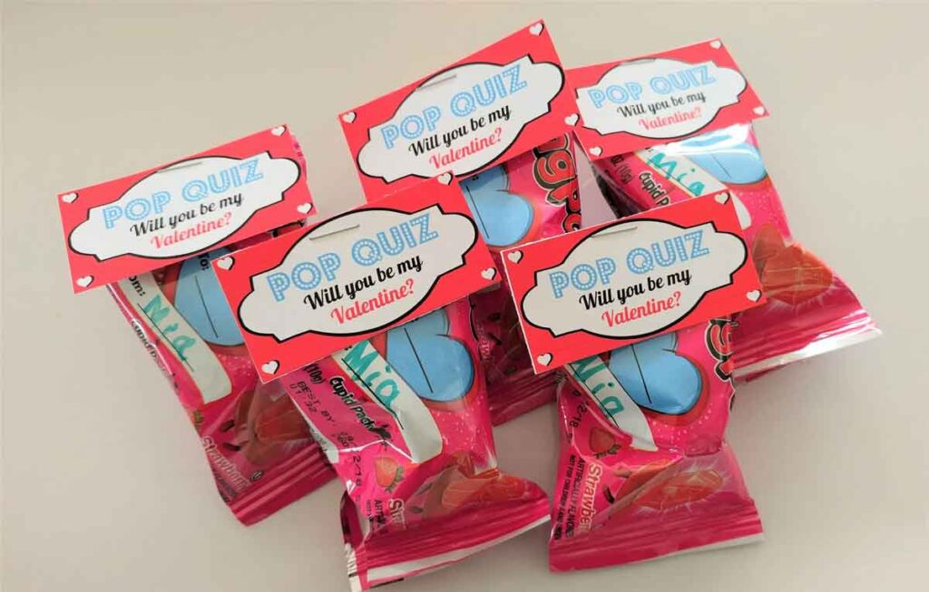 pop quiz ring pop valentine- The ultimate list of Classroom Valentine Gift Ideas for Kids - Press Print Party!