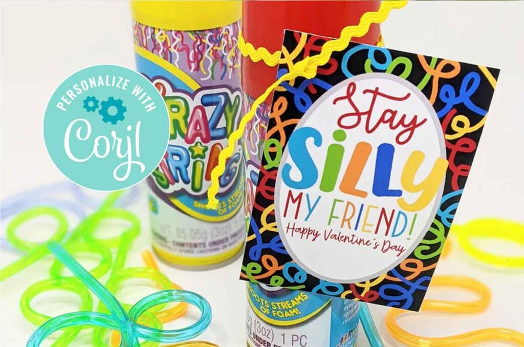 Silly String valentine card - The ultimate list of Classroom Valentine Gift Ideas for Kids - Press Print Party!