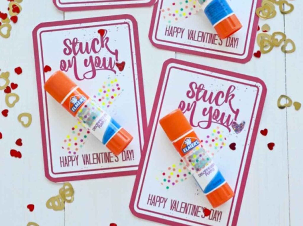 stuck on you glue valentine- The ultimate list of Classroom Valentine Gift Ideas for Kids - Press Print Party!