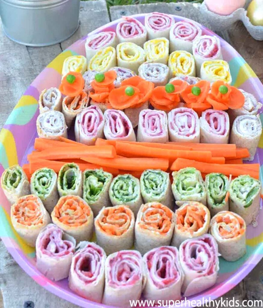 Pinwheel board that looks like an easter egg - Beautiful Easter Charcuterie Board Ideas - Press Print Party