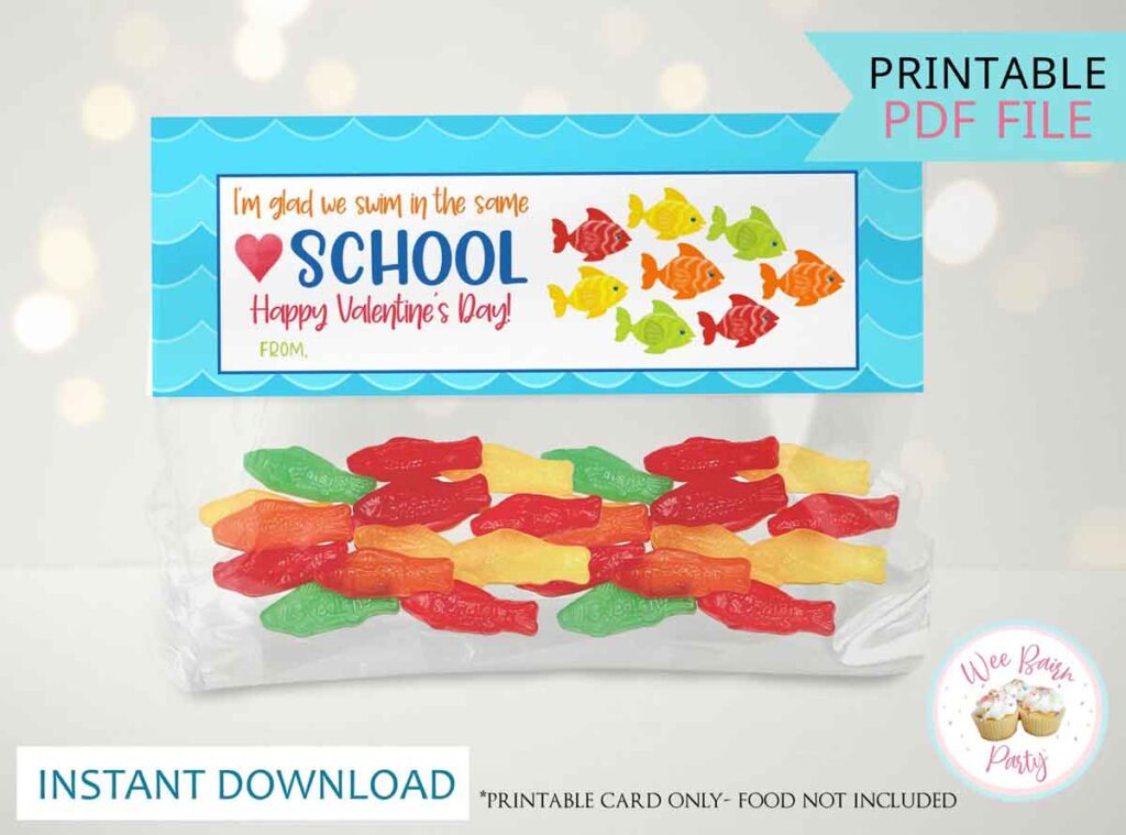 sweedish fish valentine i'm glad you're in my school - The ultimate list of Classroom Valentine Gift Ideas for Kids - Press Print Party!