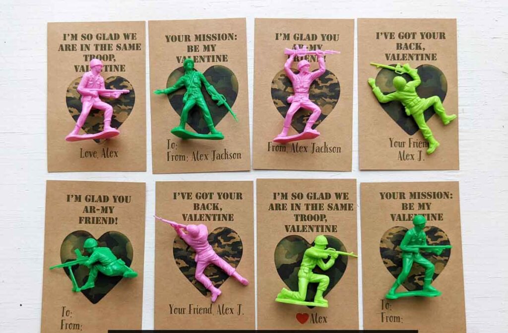 Army men valentines - The ultimate list of Classroom Valentine Gift Ideas for Kids - Press Print Party!