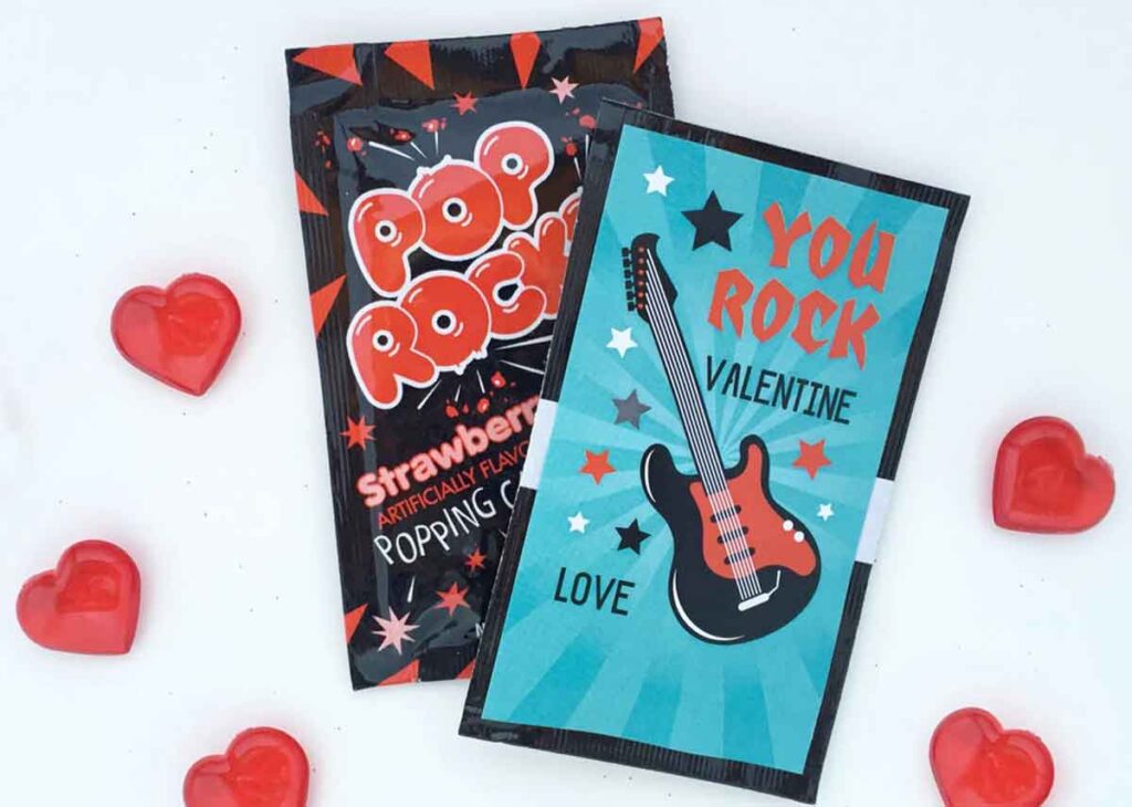 Pop rocks you rock valentine- The ultimate list of Classroom Valentine Gift Ideas for Kids - Press Print Party!