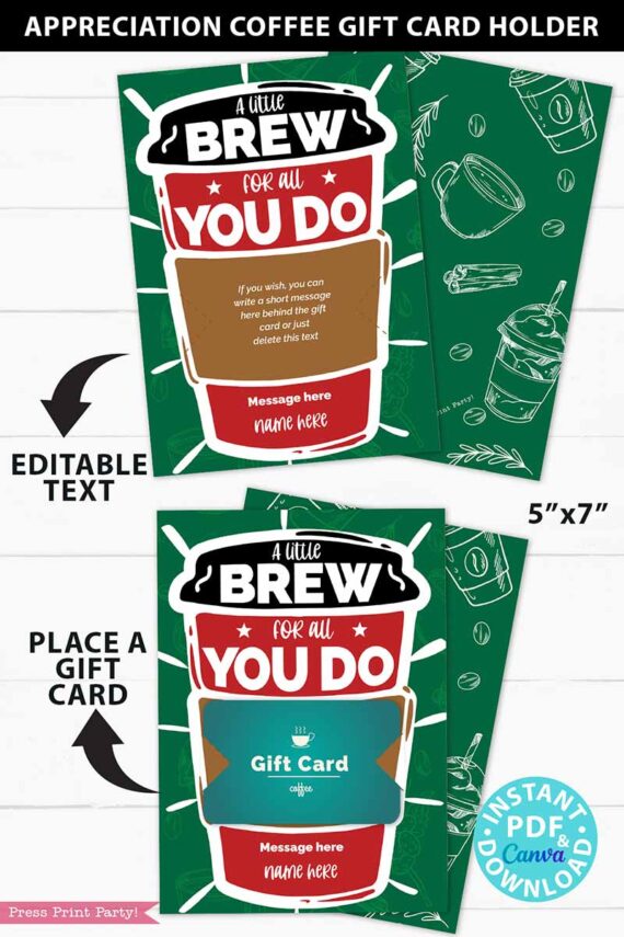 Coffee Gift Card Holder - A Little Brew for all You Do - Image 2