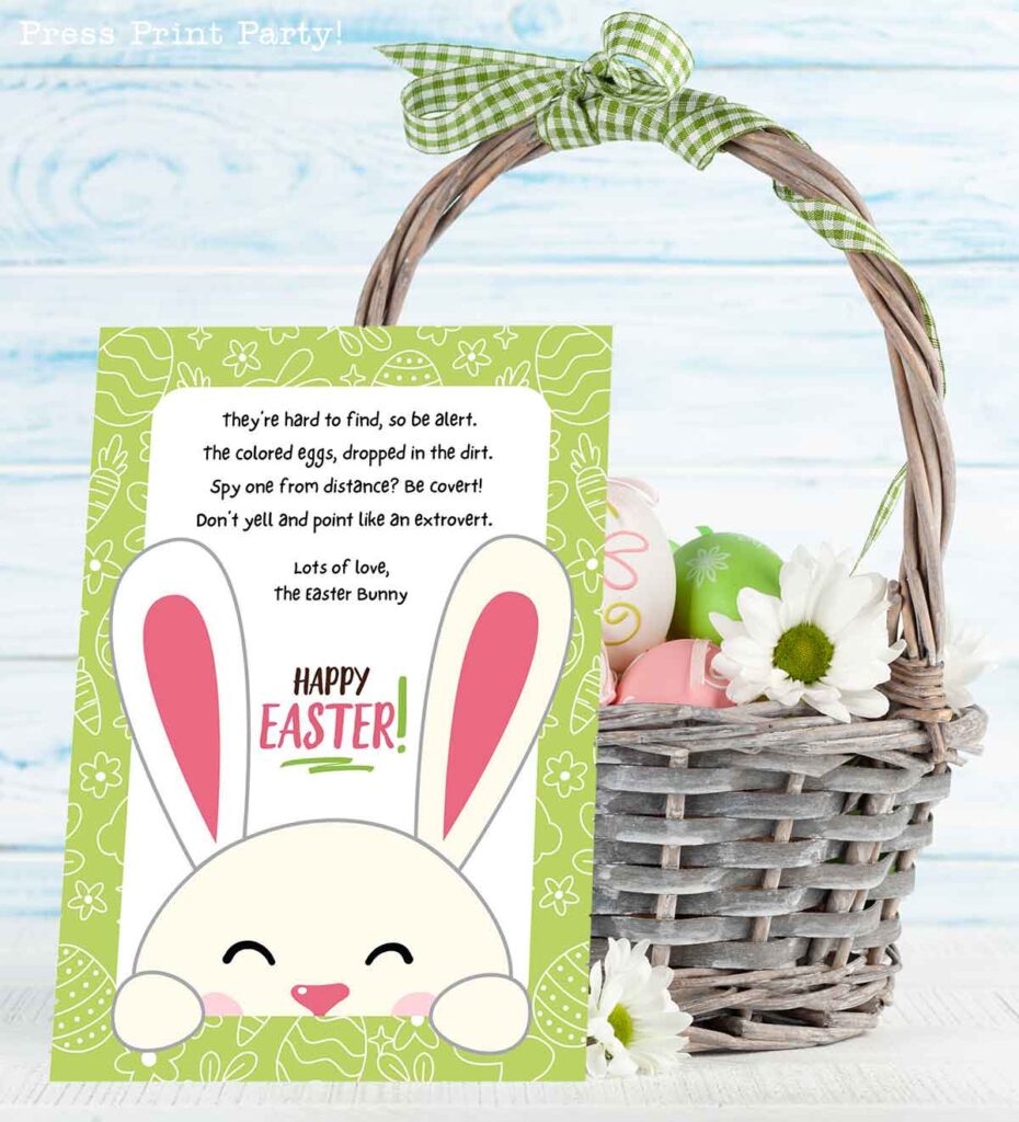 A sill poem - free Easter bunny letters - adorable easter bunny notes for easter morning - With easter basket - Press Print Party!