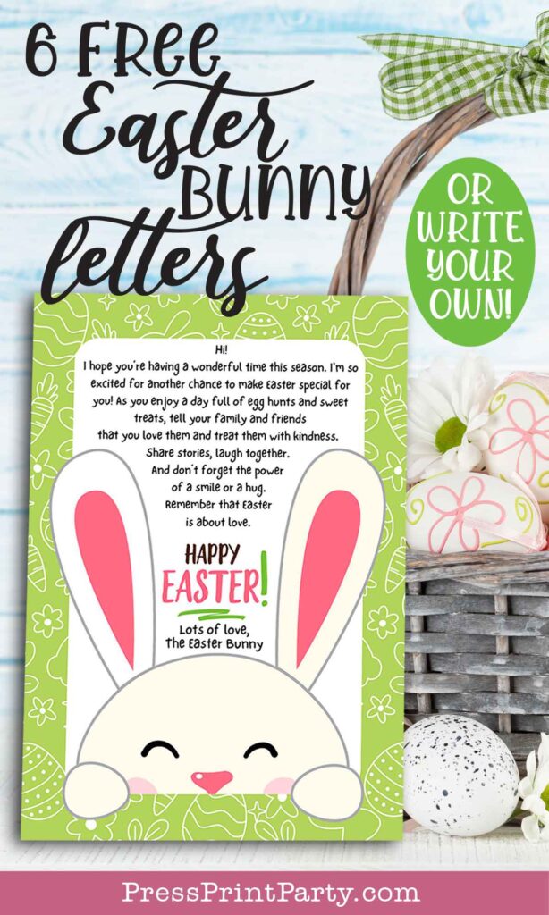 Easter bunny note template - free Easter bunny letters - adorable easter bunny notes for easter morning - With easter basket - Press Print Party!