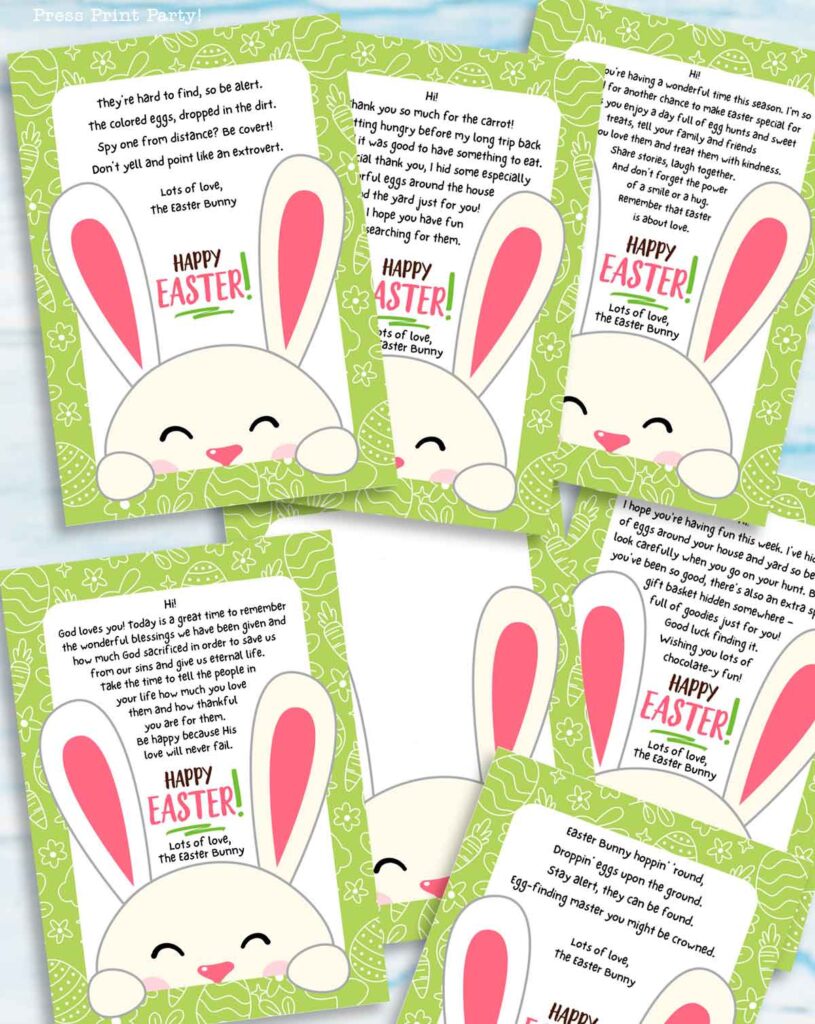 Easter bunny note template - free Easter bunny letters - adorable easter bunny notes for easter morning - With easter basket - Press Print Party!