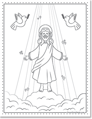 the ascension of Jesus with 2 doves - 10 Free Religious Coloring Pages for Easter Holy Week Press Print Party!