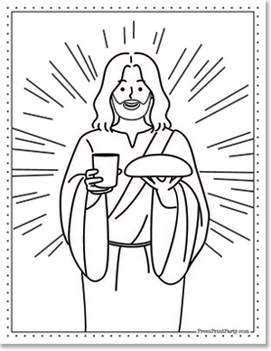 Jesus with cup and bread passover - 10 Free Religious Coloring Pages for Easter Holy Week Press Print Party!