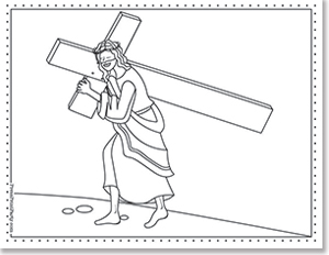 Jesus walking with cross.- 10 Free Religious Coloring Pages for Easter Holy Week Press Print Party!