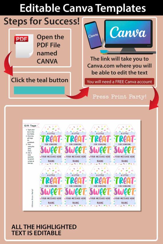 EDITABLE Thank You Tags Printable template pdf and canva, A little Treat for Someone Sweet, Employee Appreciation, Teachers, Students, Staff, INSTANT DOWNLOAD Press Print Party!