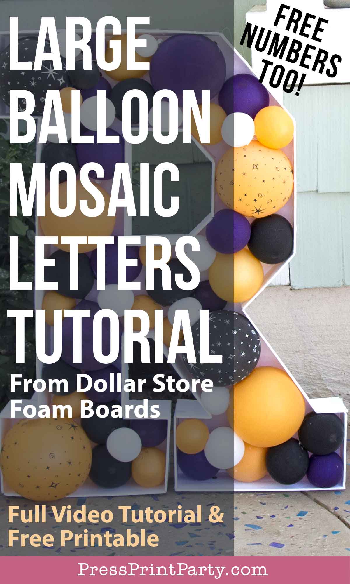 R letter - balloon mosaic letters or numbers tutorial from dollar store foam boards - Press Print Party!