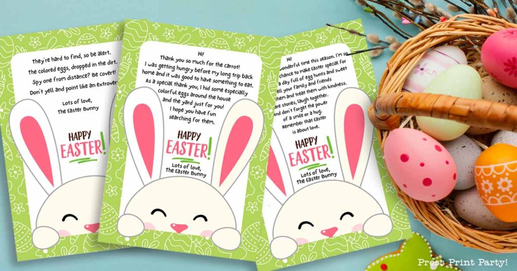 free Easter bunny letters - adorable easter bunny notes for easter morning - With Easter basket - Press Print Party!