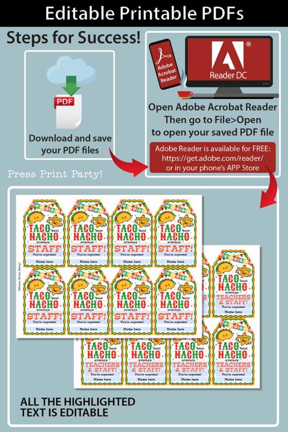 EDITABLE Thank You Gift Tags Printable, Taco 'bout Nacho Average Staff, Teacher Appreciation, Editable, for Mexican appreciation lunch, taco lunch, Nurse appreciation, Assitant appreciation, employee appreciation, staff appreciation, Editable, pdf and canva template INSTANT DOWNLOAD Press Print Party!