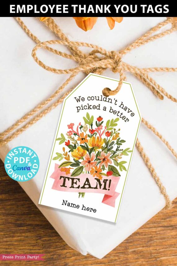 Team Appreciation Gift Tags Printable, We Couldn't Have Picked a Better Team, Employee Appreciation, Thank You Flowers, INSTANT DOWNLOAD press print party