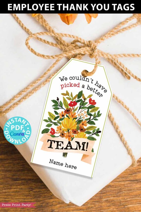 Team Appreciation Gift Tags Printable, We Couldn't Have Picked a Better Team, Employee Appreciation, Thank You Flowers, INSTANT DOWNLOAD Press Print Party