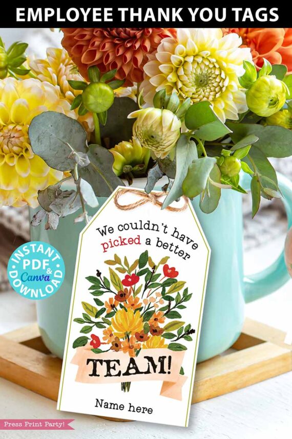 Team Appreciation Gift Tags Printable, We Couldn't Have Picked a Better Team, Employee Appreciation, Thank You Flowers, INSTANT DOWNLOAD Press Print Party