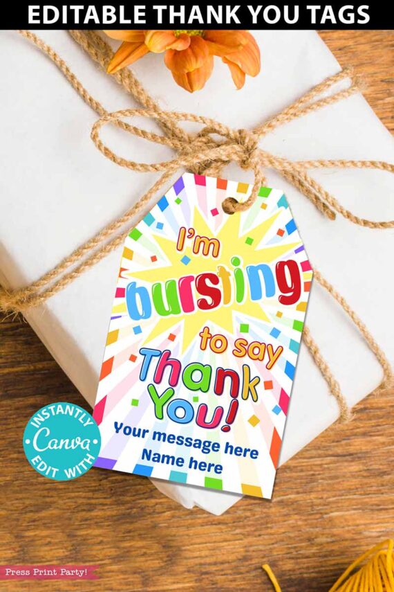 Starburst Candy Thank You Gift Tags Printable, Teacher Appreciation, Nurse, Staff, Driver, Assitant, Candy thank you sayings, Editable, gift idea, INSTANT DOWNLOAD press print party