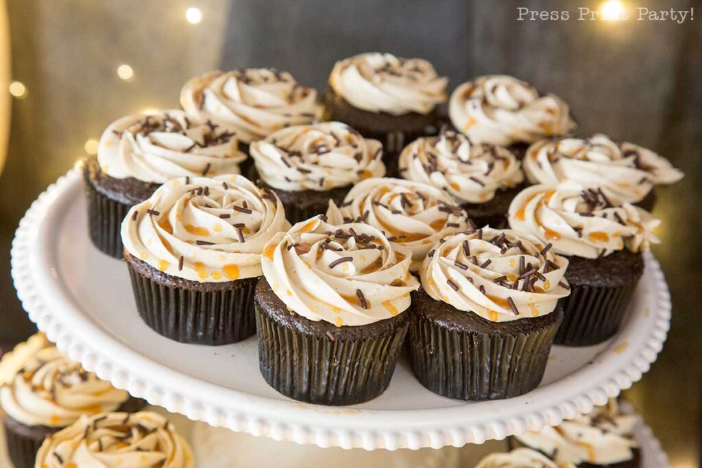 chocolate cupcakes with chai latte swiss meringue buttercream for open house graduation party. Press Print Party