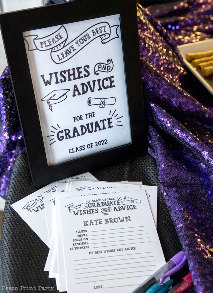 graduation party advice cards for guests to fill out with a sign - open house graduation party decoration - Press Print Party