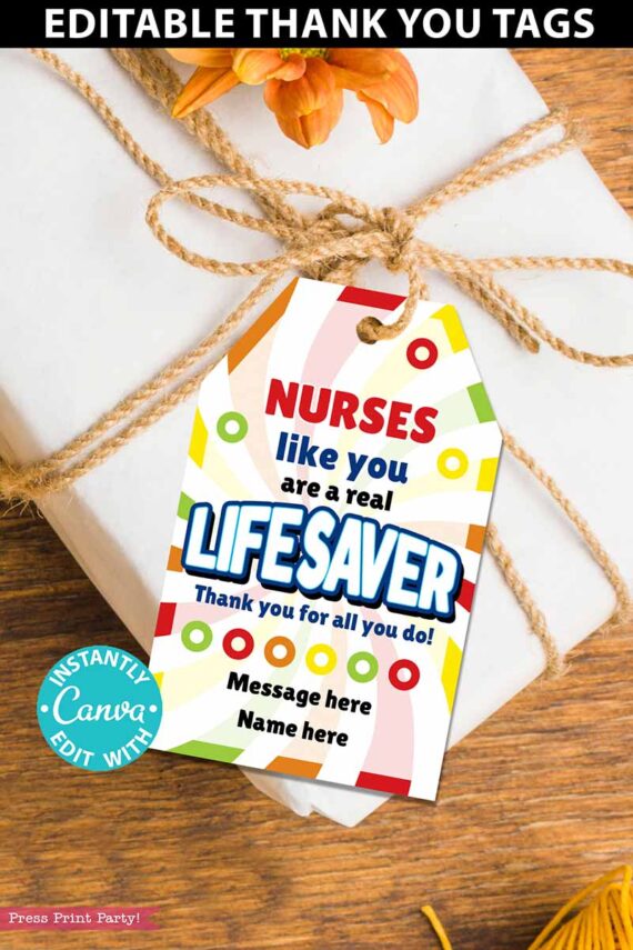 Lifesavers Candy Thank You Gift Tags Printable, Teacher Appreciation, Nurse, Staff, Driver, Assitant, Candy thank you sayings, Editable, gift idea, INSTANT DOWNLOAD press print party