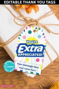 Extra Gum Thank You Gift Tags Printable, Teacher Appreciation, Nurse, Staff, Driver, Assitant, Extra gum thank you sayings, extra gum thank you tags, Editable, gift idea, INSTANT DOWNLOAD press print party