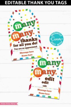 m&ms Candy Thank You Gift Tags Printable, Teacher Appreciation, Nurse, Staff, Driver, Assitant, Candy thank you sayings, Editable, gift idea, INSTANT DOWNLOAD Press Print party