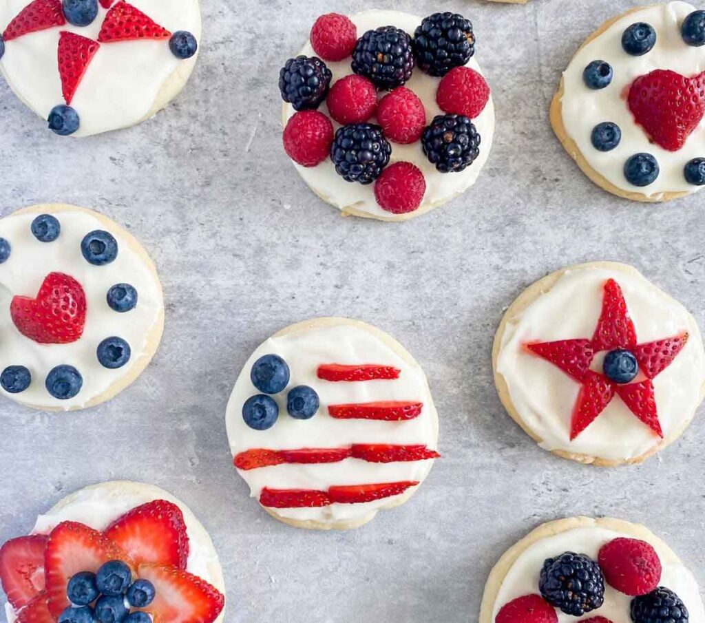 4th of july cookies with fruit - 75 Red White and Blue Food Ideas and Patriotic Recipes for fourth of July, memorial day. Press Print Party!
