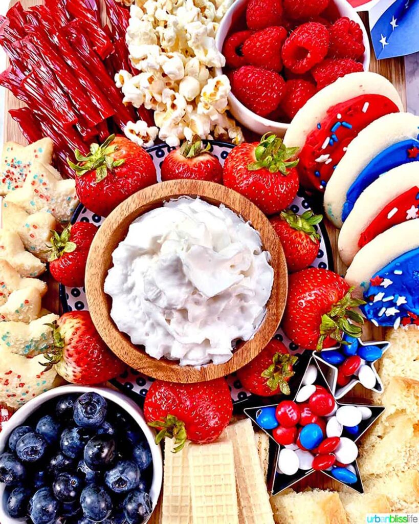 dessert board - 75 Red White and Blue Food Ideas and Patriotic Recipes for fourth of July, memorial day. Press Print Party!