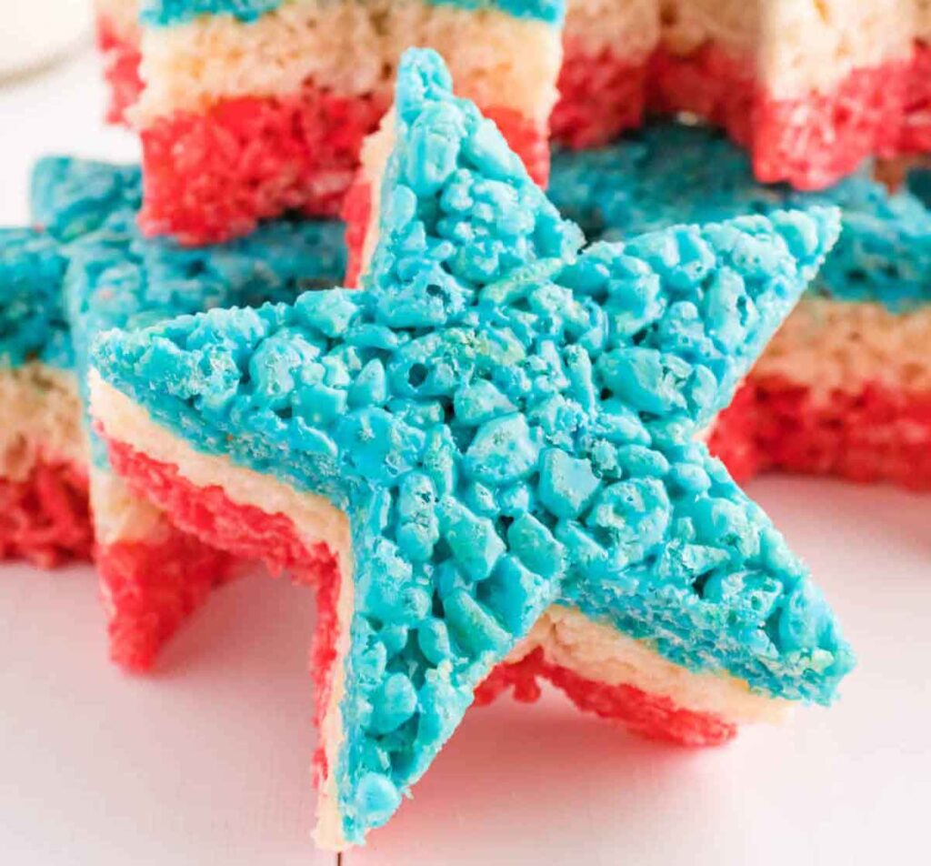 4th of july rice krispies treats - 75 Red White and Blue Food Ideas and Patriotic Recipes for fourth of July, memorial day. Press Print Party!