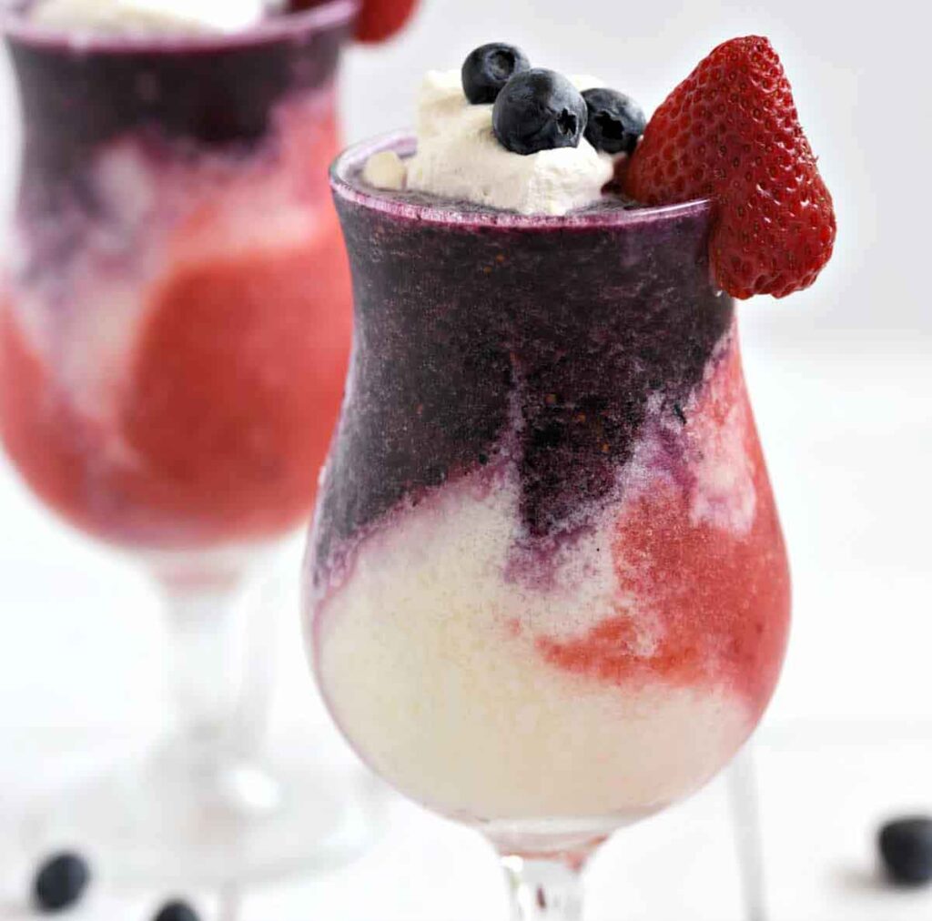 frozen layered berry pina colada - 75 Red White and Blue Food Ideas and Patriotic Recipes for fourth of July, memorial day. Press Print Party!