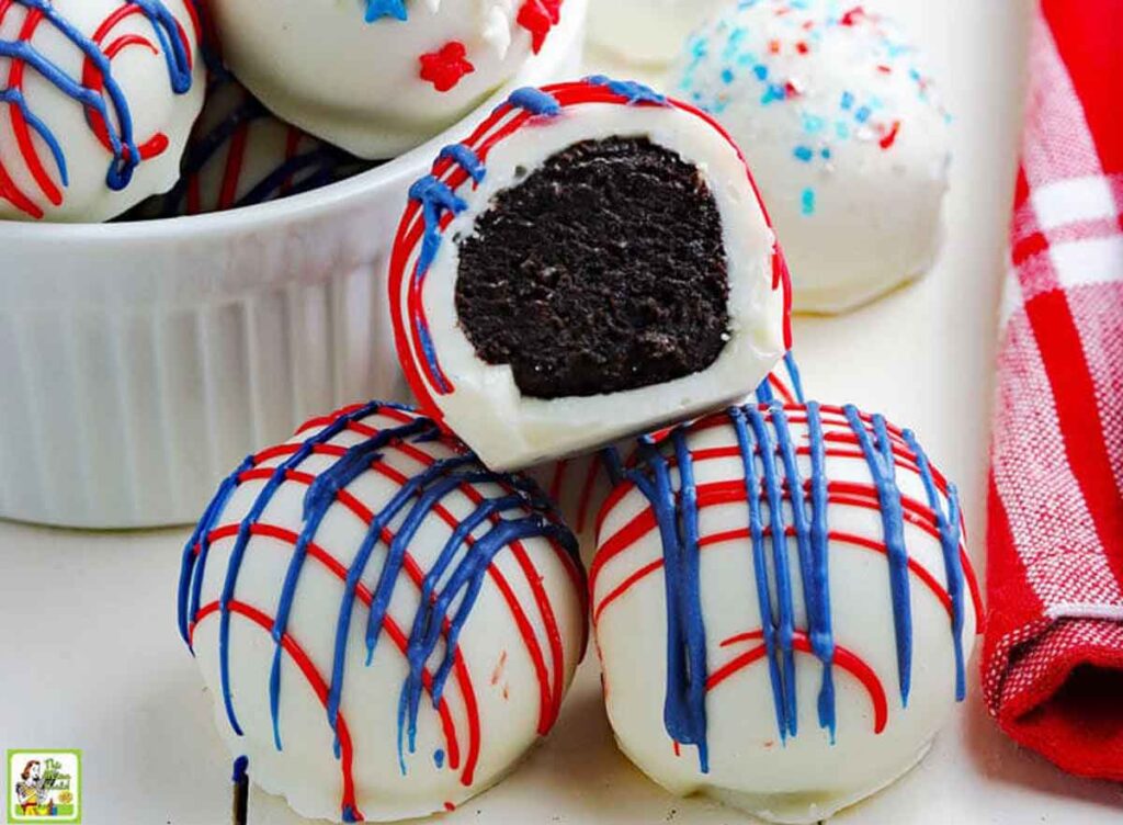 oreo balls - 75 Red White and Blue Food Ideas and Patriotic Recipes for fourth of July, memorial day. Press Print Party!
