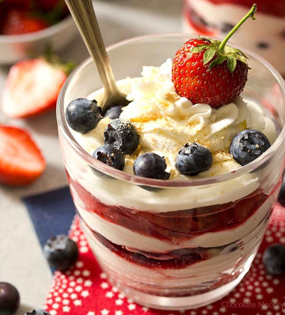 chessecake chocolate mousse - 75 Red White and Blue Food Ideas and Patriotic Recipes for fourth of July, memorial day. Press Print Party!