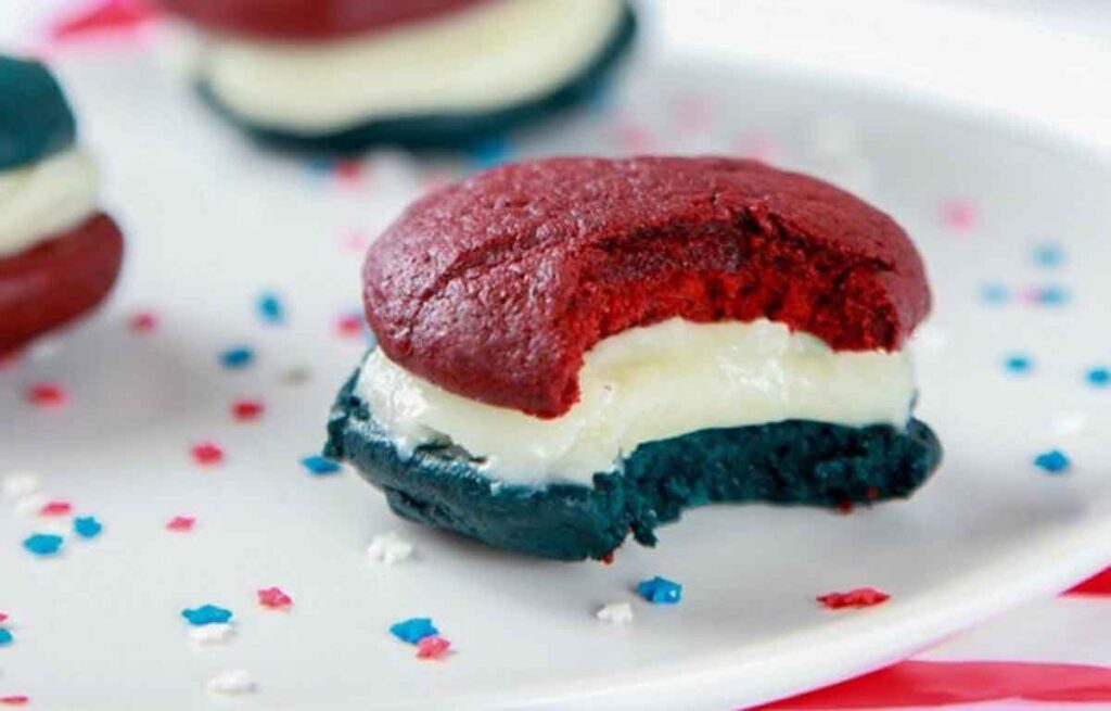 whoopie pies - 75 Red White and Blue Food Ideas and Patriotic Recipes for fourth of July, memorial day. Press Print Party!