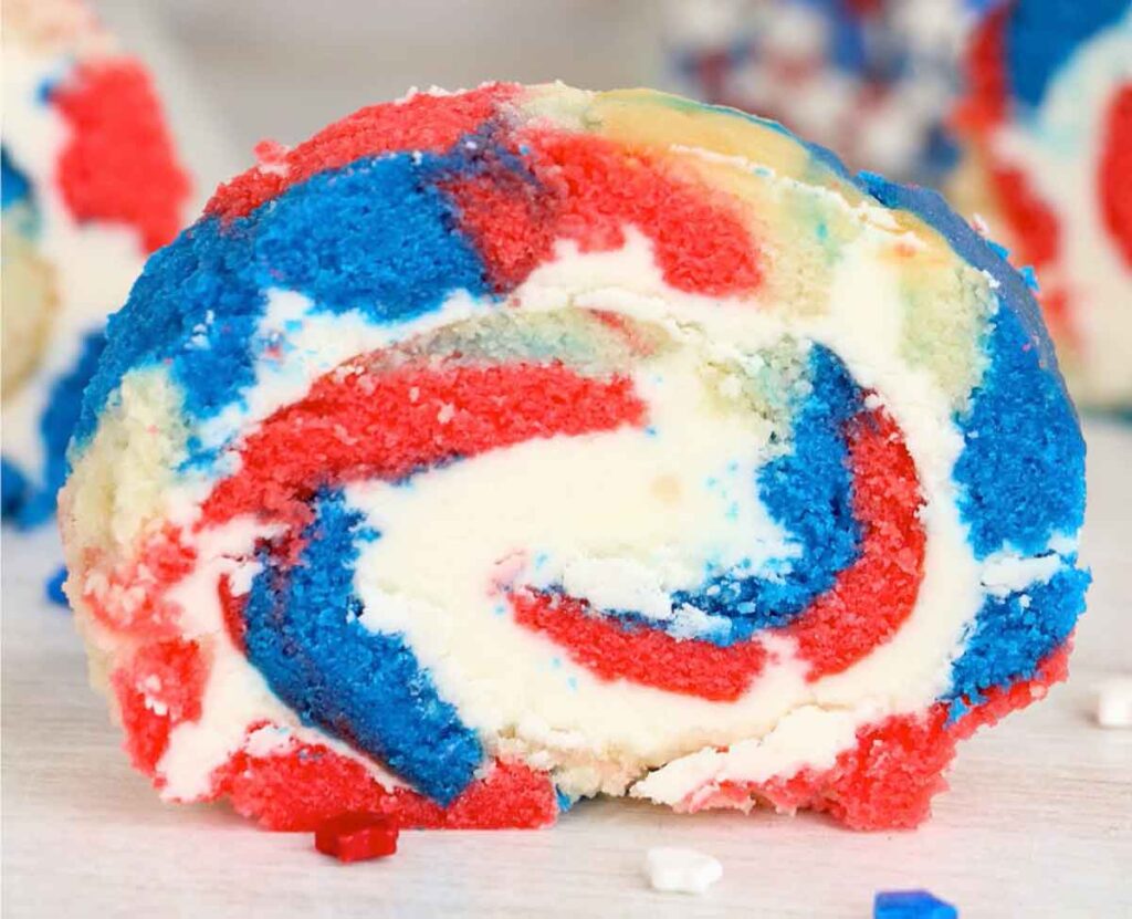 cake roll - 75 Red White and Blue Food Ideas and Patriotic Recipes for fourth of July, memorial day. Press Print Party!