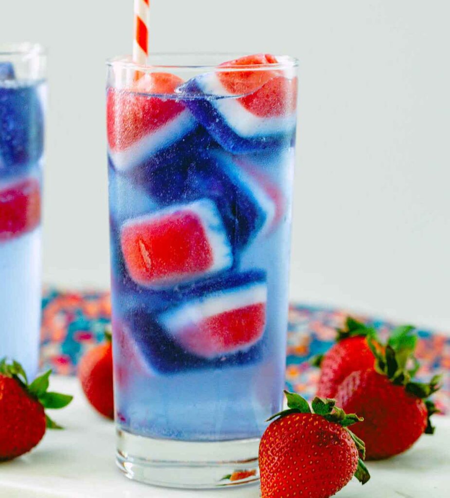 ice cubes - 75 Red White and Blue Food Ideas and Patriotic Recipes for fourth of July, memorial day. Press Print Party!