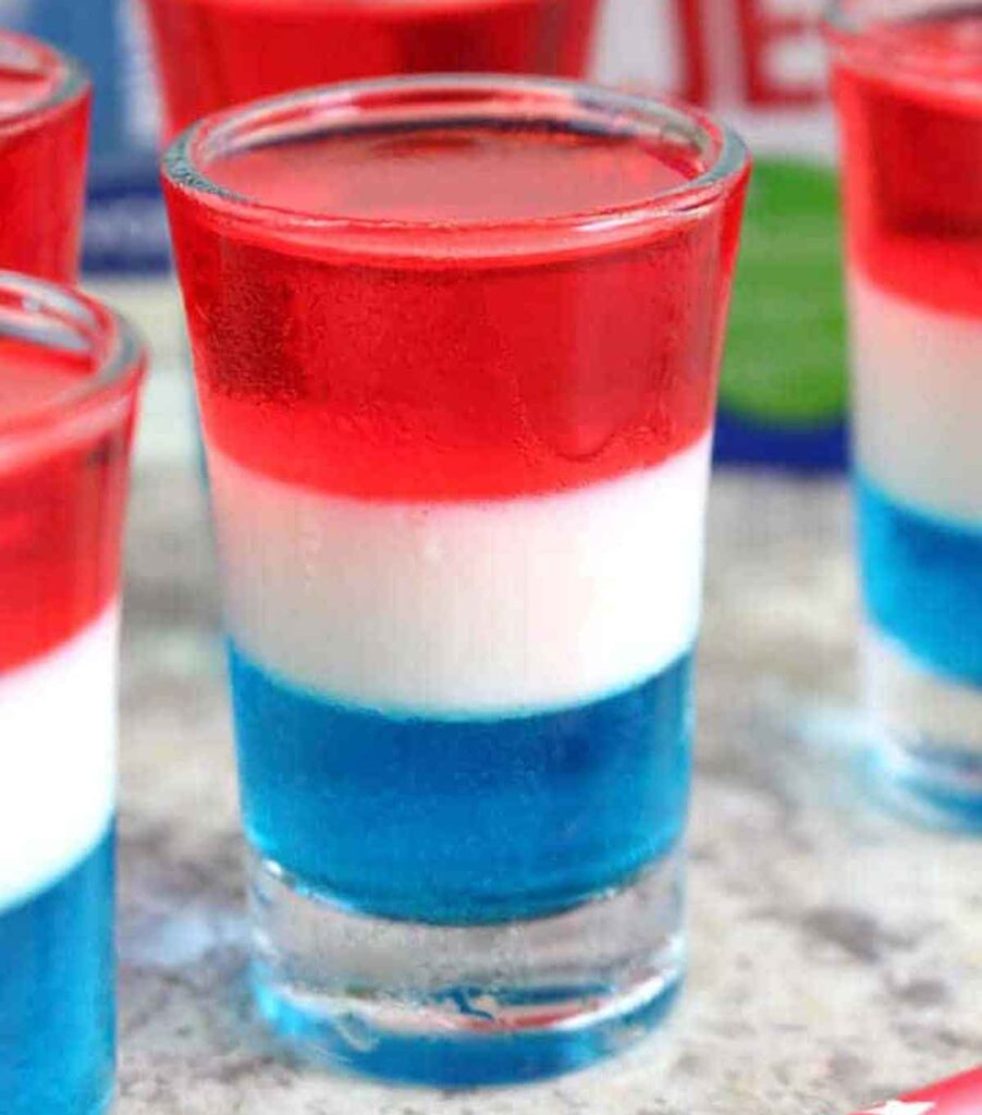 jello shots - 75 Red White and Blue Food Ideas and Patriotic Recipes for fourth of July, memorial day. Press Print Party!