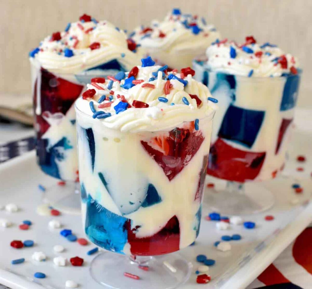 jello with cream - 75 Red White and Blue Food Ideas and Patriotic Recipes for fourth of July, memorial day. Press Print Party!