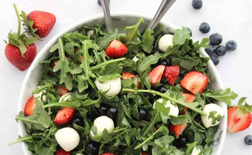 arugula salad - 75 Red White and Blue Food Ideas and Patriotic Recipes for fourth of July, memorial day. Press Print Party!