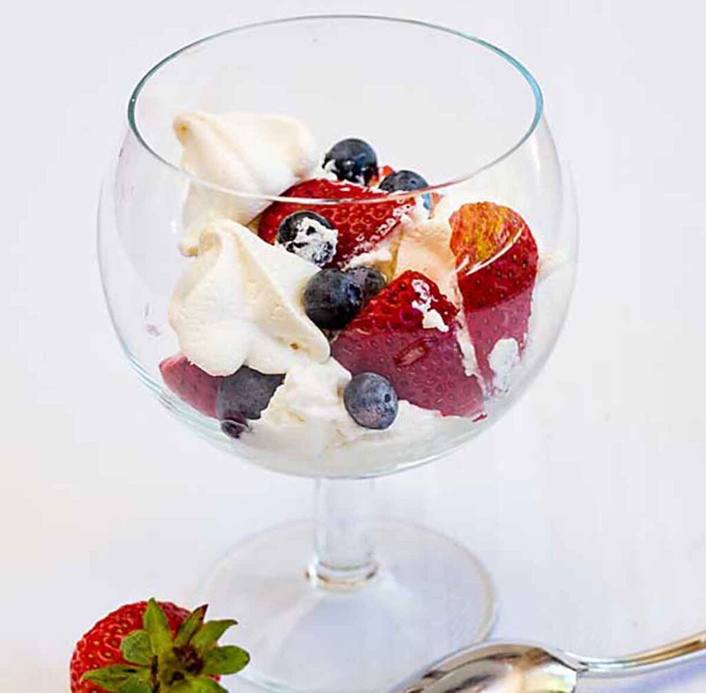 blueberry parfait with meringue - 75 Red White and Blue Food Ideas and Patriotic Recipes for fourth of July, memorial day. Press Print Party!
