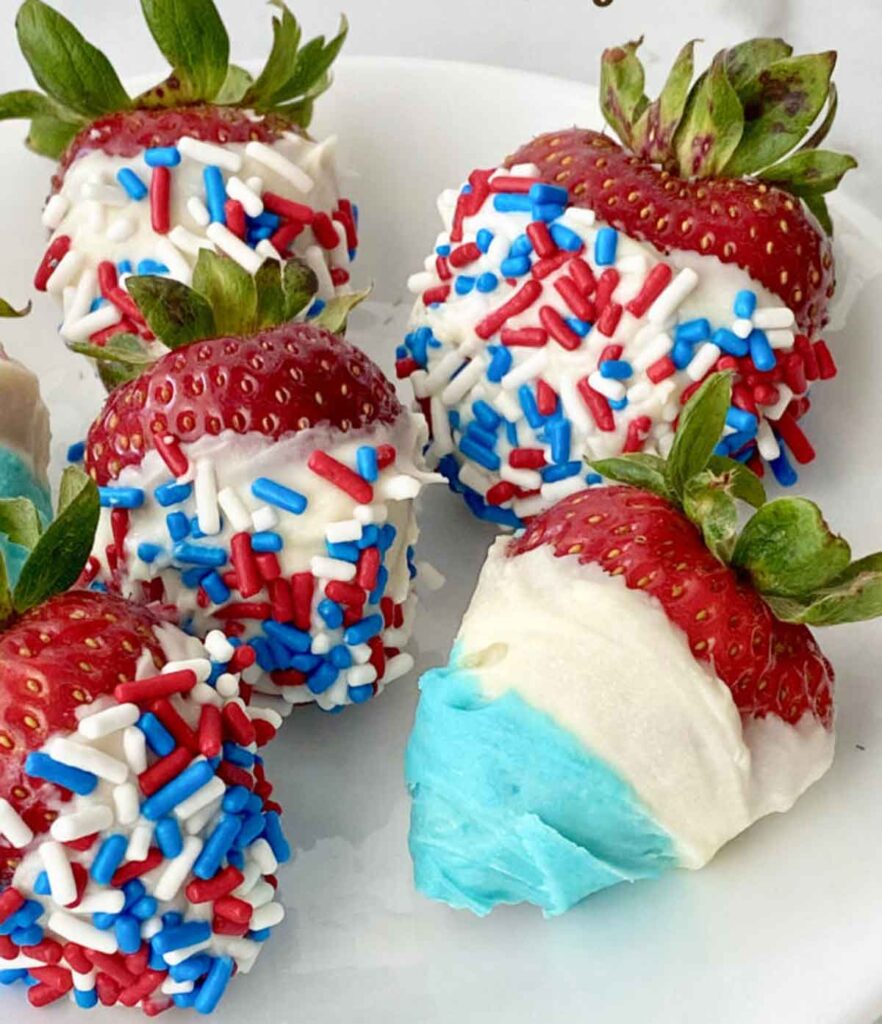 strawberries - 75 Red White and Blue Food Ideas and Patriotic Recipes for fourth of July, memorial day. Press Print Party!