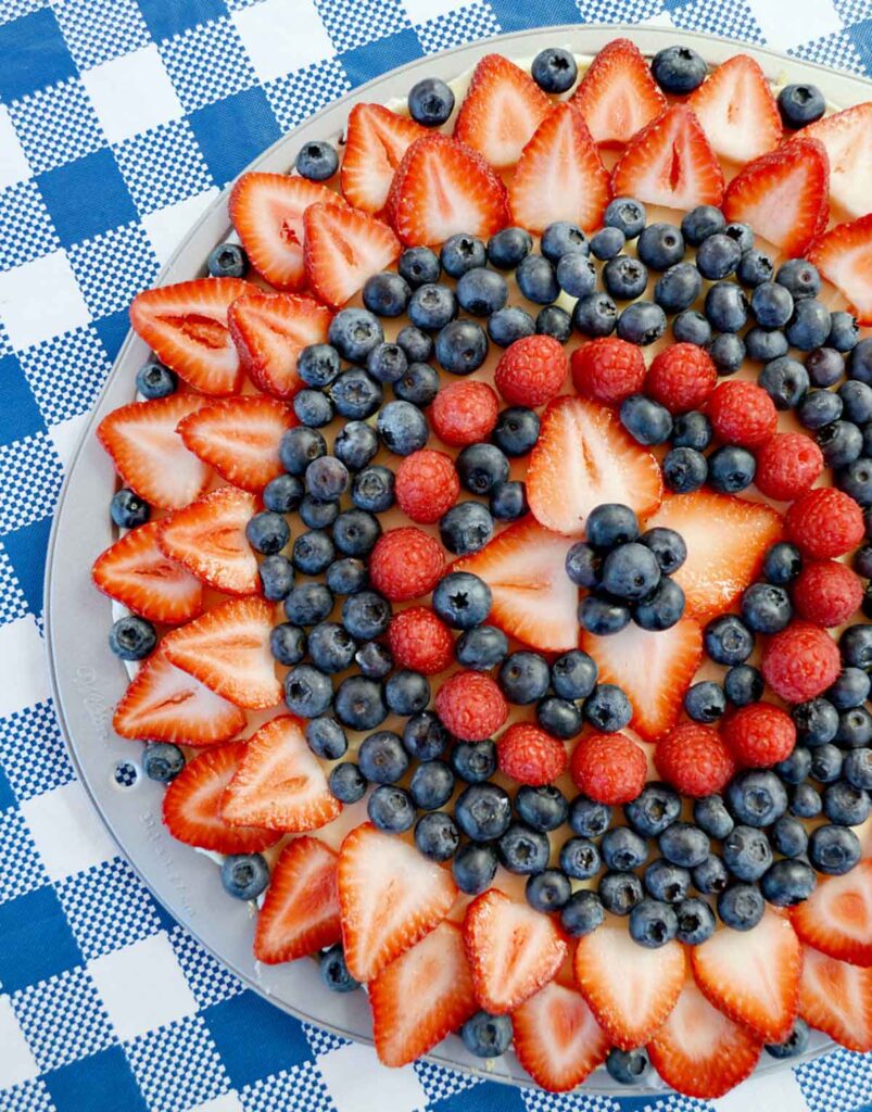 sugar cookie fruit pizza - 75 Red White and Blue Food Ideas and Patriotic Recipes for fourth of July, memorial day. Press Print Party!